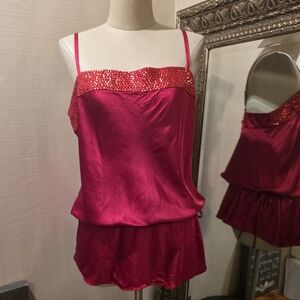 Express Red Silk B,lend Sleeveless Top with Sequin Detail.  Sz MED.  EVC!